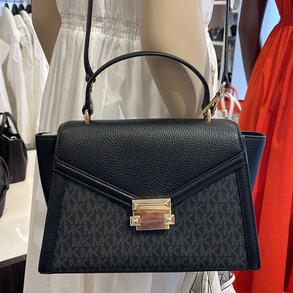 Michael Kors Whitney Medium Leather Flap Signature Satchel Shoulder Crossbody